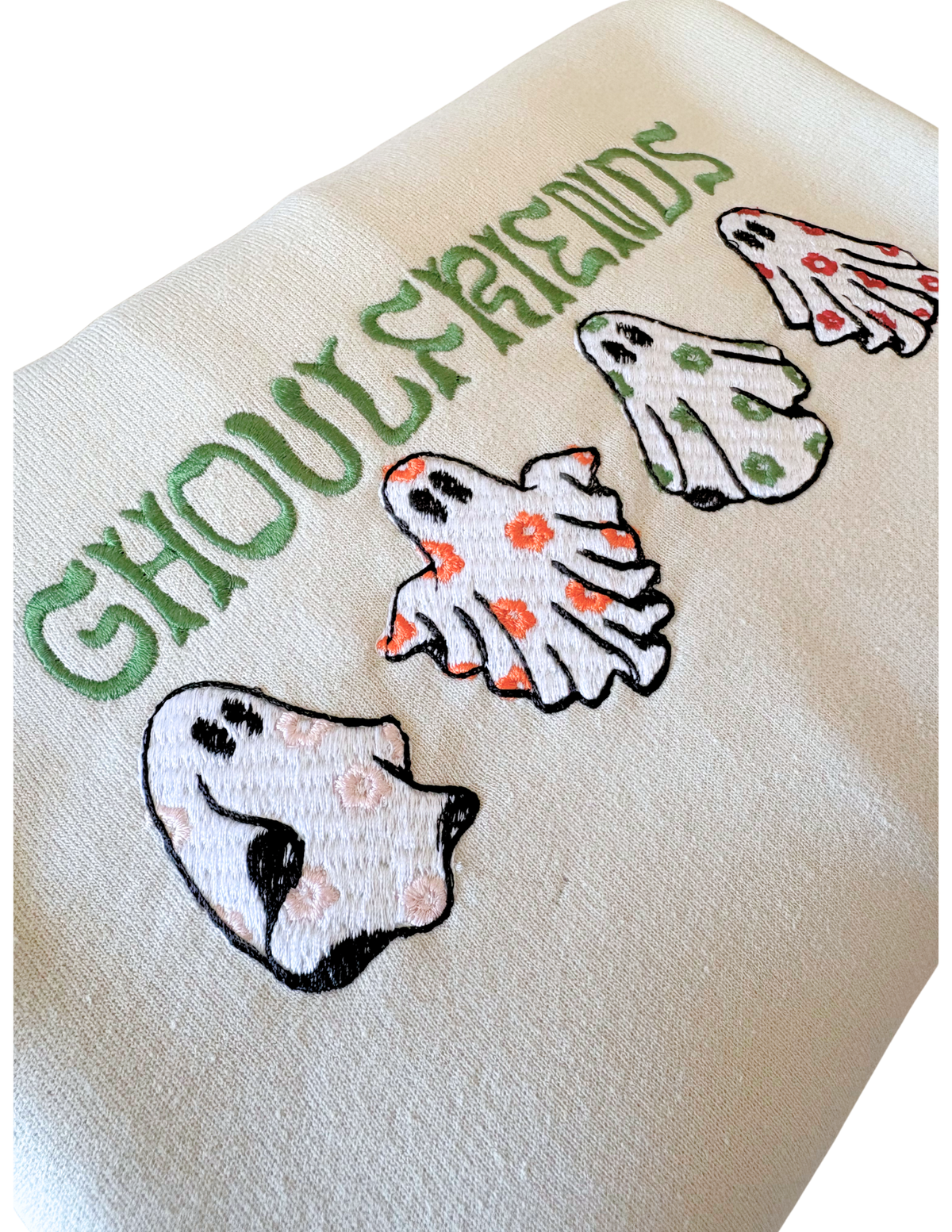Ghoul Friends Embroidered Crewneck Sweatshirt | Retro Floral Ghost Halloween Crewneck