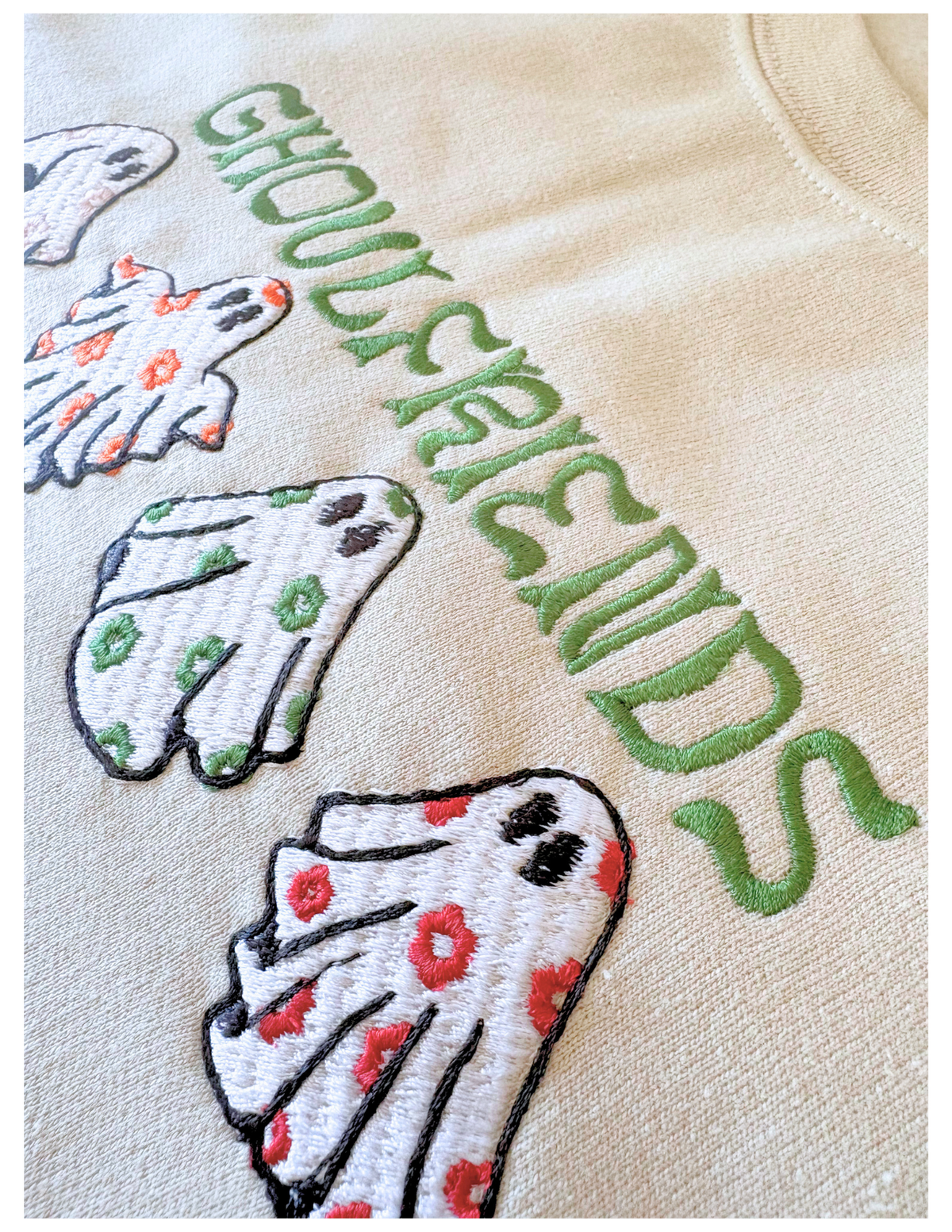 Ghoul Friends Embroidered Crewneck Sweatshirt | Retro Floral Ghost Halloween Crewneck