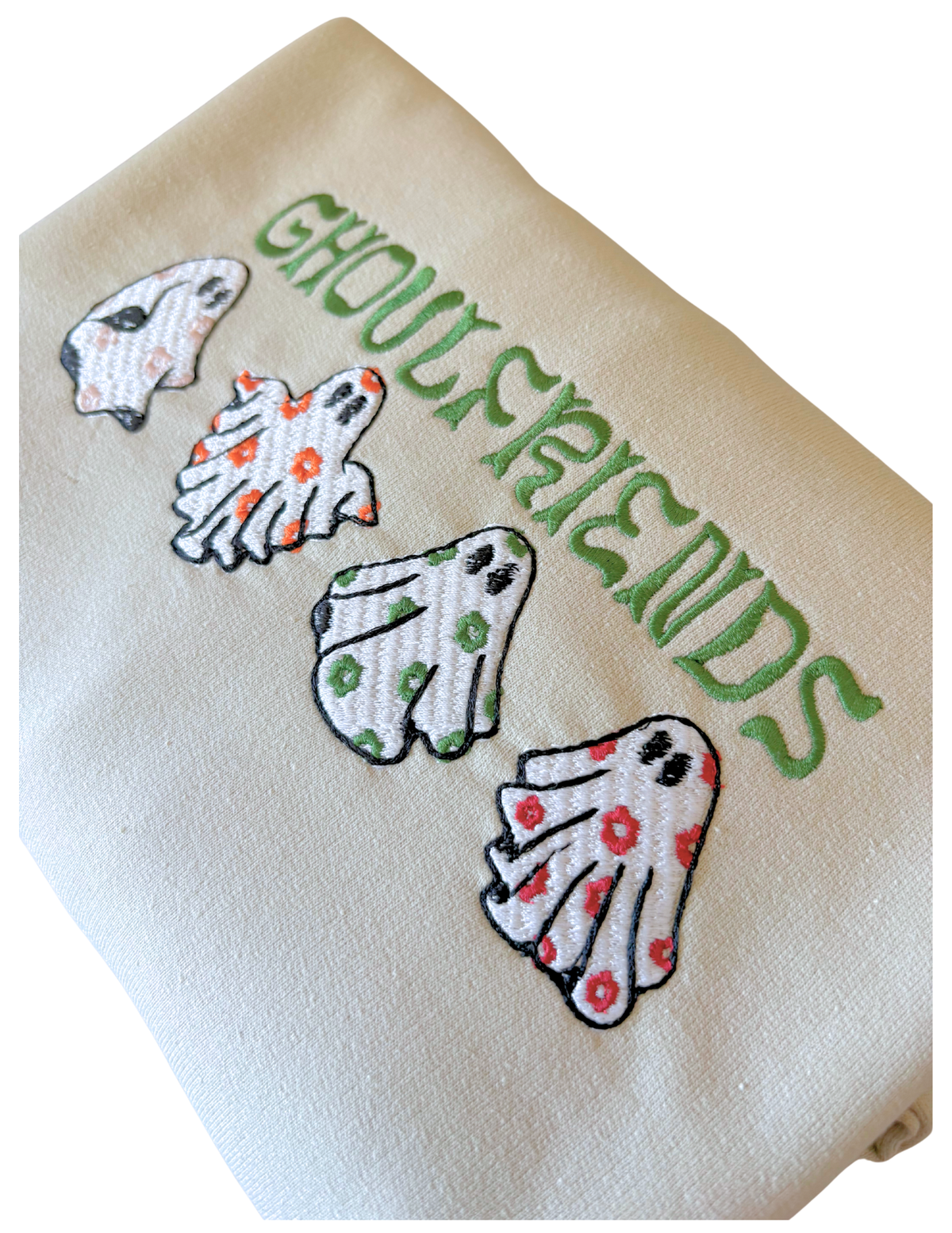 Ghoul Friends Embroidered Crewneck Sweatshirt | Retro Floral Ghost Halloween Crewneck