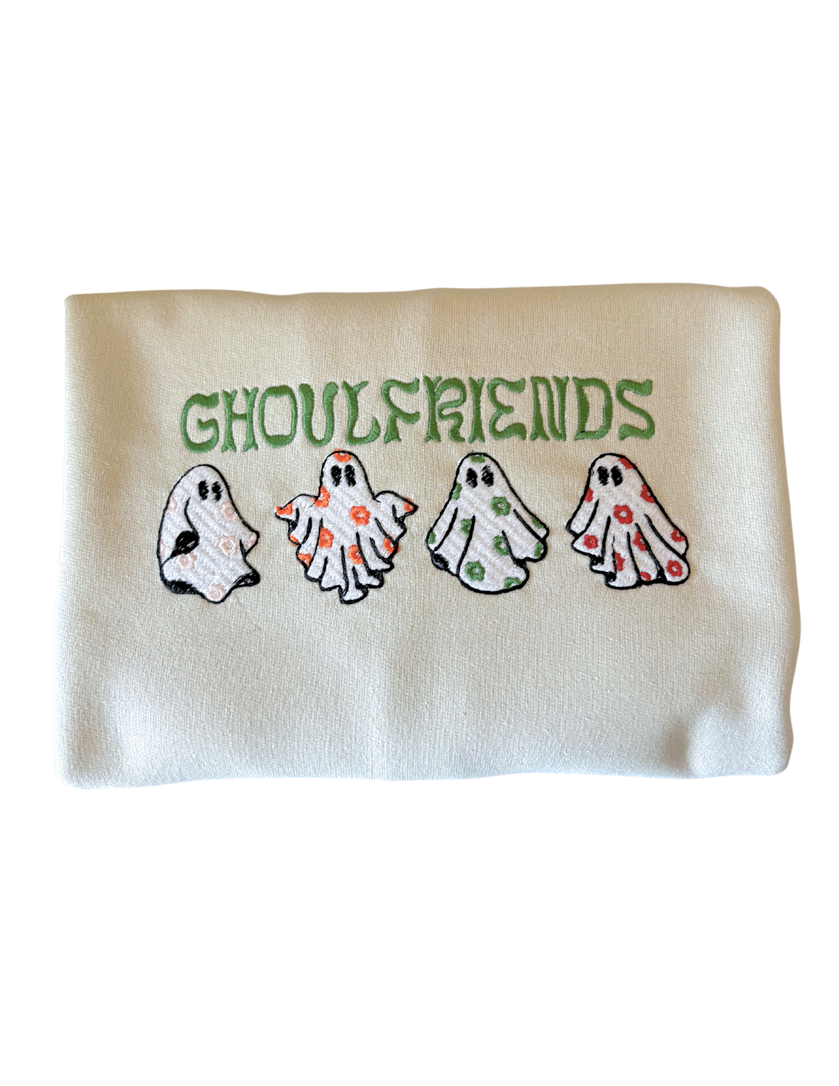Ghoul Friends Embroidered Crewneck Sweatshirt | Retro Floral Ghost Halloween Crewneck