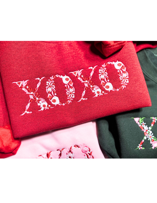 XOXO Bloom Embroidery Red Sweater