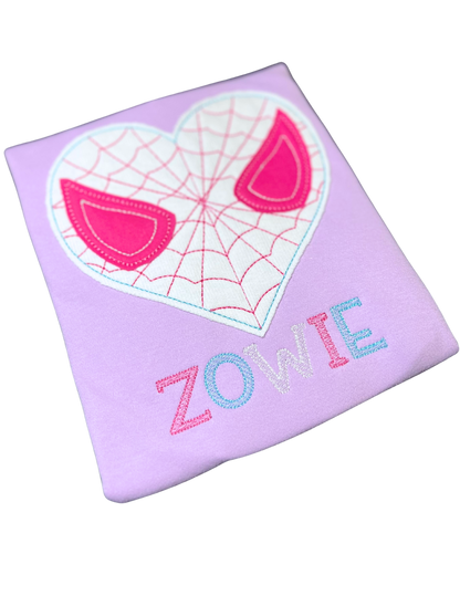 Spider-Man Girls Heart Embroidered Personalized Shirt