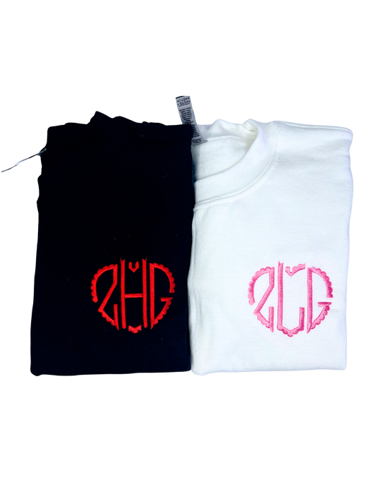 Heart Monogram Personalized Youth Embroidered Sweater